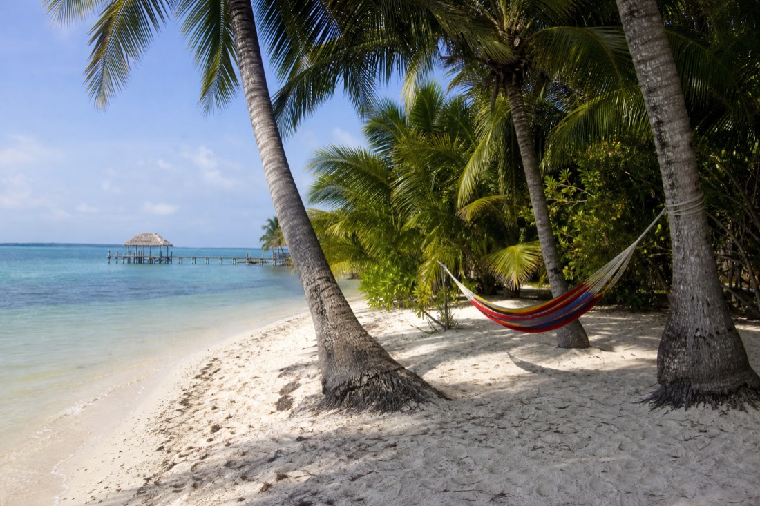 A palm fringed caye with clear water, a base for snorkeling Caye Caulker Belize visitors use for reef trips